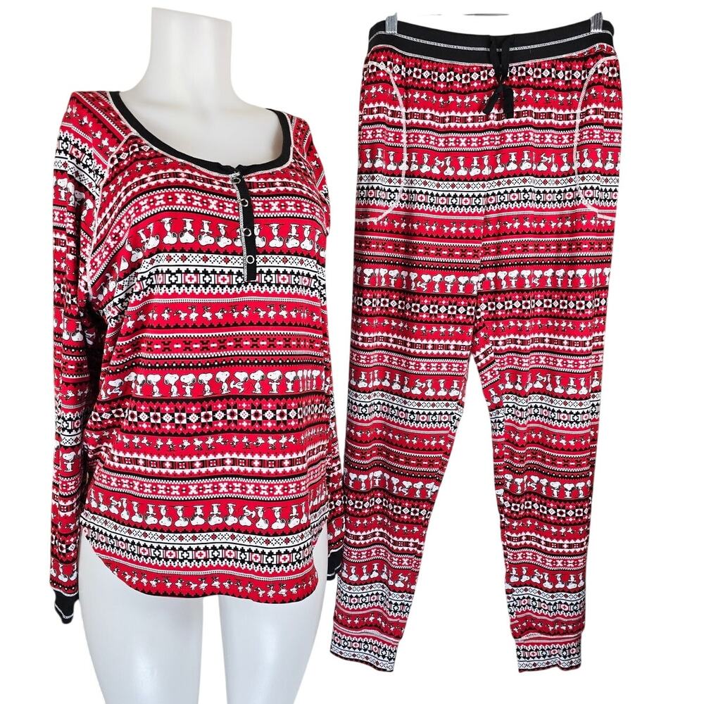 Peanuts Snoopy Winter Warm 2 Piece Pajama Set Women L